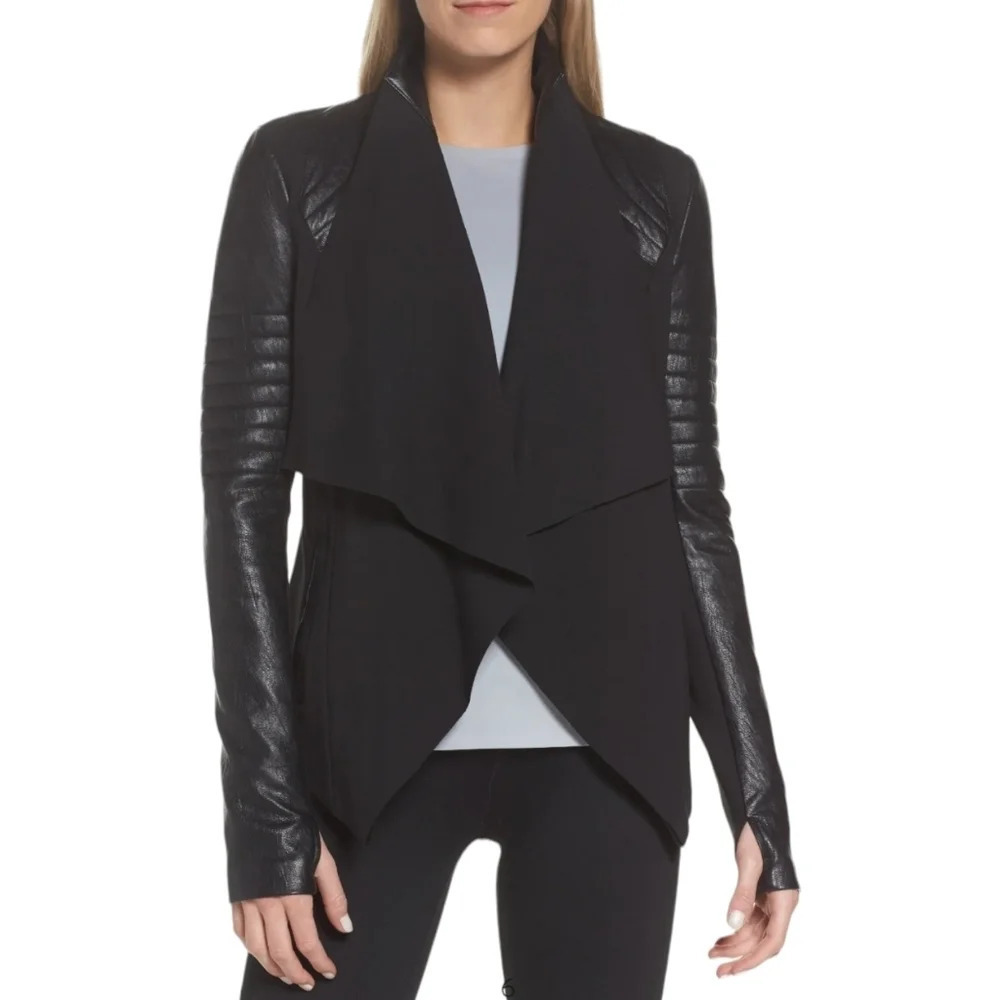 Blanc Noir Drape Front Moto Jacket Faux Leather Goth Quilted Coat